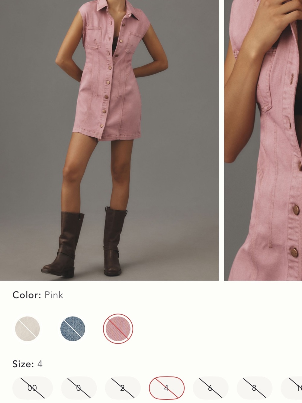 Pilcro Mauve Pink Sleeveless Button-Front Denim Dress